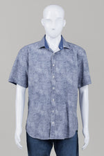 Load image into Gallery viewer, Bugatchi Blue short sleeve button front shaped fit shirt
