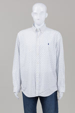 Load image into Gallery viewer, Ralph Lauren Classic Fit white with navy blue anchor detail dress shirt (XL)
