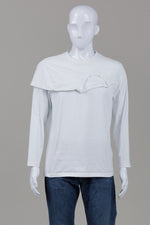 Load image into Gallery viewer, Feng Chen Wang White long sleeve cotton jersey t-shirt with layered double collar design (L)
