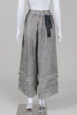 Load image into Gallery viewer, Sanctamuerte shadow grey linen wide legged pants with bottom ruffle detail (M) *new with tags $338
