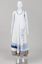 Load image into Gallery viewer, Mara Gibbucci off white linen maxi dress with handcrafted details including teared bottom (XS, S, M) *new with tags $495

