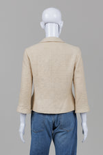 Load image into Gallery viewer, Teri Jon cream textured vintage tweet cream blazer with floral buttons (8)
