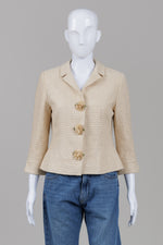 Load image into Gallery viewer, Teri Jon cream textured vintage tweet cream blazer with floral buttons (8)

