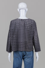 Load image into Gallery viewer, Finini dark grey button front blouse with eyelet cutout pattern (M) *new with tags $179
