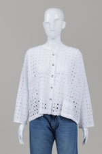 Load image into Gallery viewer, Finini white button front blouse with eyelet cutout pattern (XL) *new with tags $179
