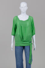Load image into Gallery viewer, Diesel lime green tie front top with pleated details, 3/4 sleeves (S)
