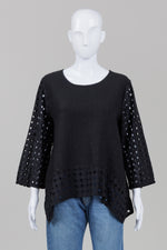 Load image into Gallery viewer, Fenini black linen eyelet top with inserts on sleeves and hem (M) *new with tags $216
