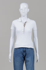 Load image into Gallery viewer, Burberry white polo shirt with iconic pattern button placket (XS)
