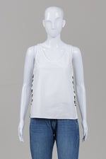 Load image into Gallery viewer, Derek Lam white sleeveless tank top with black lace up corset side detailing  (0)
