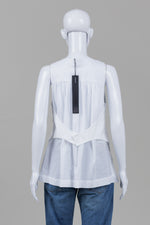 Load image into Gallery viewer, Lotus Eaters white sleeveless vest with asymmetrical style, V-neckline and back panel (S)*new with tags $239
