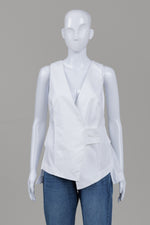 Load image into Gallery viewer, Lotus Eaters white sleeveless vest with asymmetrical style, V-neckline and back panel (S)*new with tags $239
