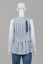Load image into Gallery viewer, Lotus Eaters silver grey sleeveless vest with asymmetrical style, V-neckline and back panel (S)*new with tags $239
