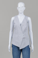 Load image into Gallery viewer, Lotus Eaters silver grey sleeveless vest with asymmetrical style, V-neckline and back panel (S)*new with tags $239

