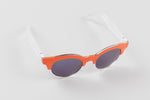 Load image into Gallery viewer, Swatch orange and white frosted sunglasses with round, blue toned reflective lenses.

