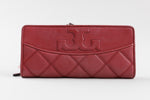 Load image into Gallery viewer, Tory Burch red leather wallet with gold zipper on back. Snap closure.
