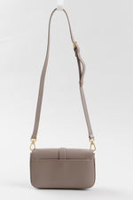 Load image into Gallery viewer, Leo et Violette taupe leather shoulder bag with gold hardware with optional short strap.
