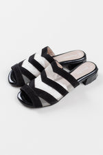 Load image into Gallery viewer, BeautiFeel black suede and mesh slip-on sandals with geometric heel (37)
