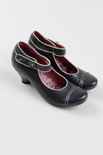 Load image into Gallery viewer, Fly London black leather with cream Mary Janes with velcro closure ankle strap and button detail (38)
