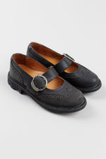Load image into Gallery viewer, John Fluevog Gillian black leather brogue Mary Janes with chunky buckle strap (7.5)
