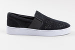 Load image into Gallery viewer, Vionic black suede slip on sneakers with white soles and perforated upper (8)
