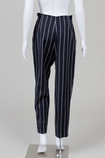 Load image into Gallery viewer, Rodier vintage navy pin stripe pants with cuffed bottom (40)
