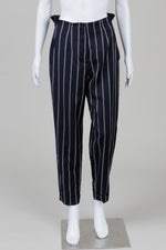Load image into Gallery viewer, Rodier vintage navy pin stripe pants with cuffed bottom (40)
