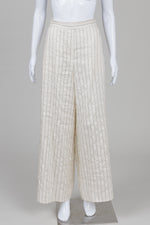 Load image into Gallery viewer, COS off white pin stripe wide leg pants with elasticed waist (34)

