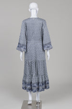Load image into Gallery viewer, Veronica Beard lilac paisley 3/4 sleeve tiered dress with front cutout (10)

