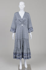 Load image into Gallery viewer, Veronica Beard lilac paisley 3/4 sleeve tiered dress with front cutout (10)
