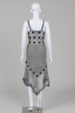 Load image into Gallery viewer, Crochet grey and white sheer dress with black flowers and spaghetti straps
