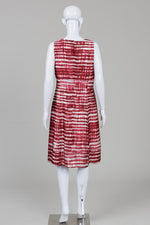 Load image into Gallery viewer, BOSS Hugo Boss maroon and white striped A-line dress with empire waist with front pleat (12)
