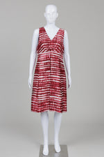 Load image into Gallery viewer, BOSS Hugo Boss maroon and white striped A-line dress with empire waist with front pleat (12)
