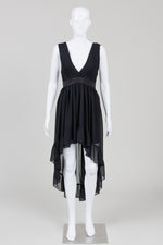 Load image into Gallery viewer, Sandro black hi-lo dress with ruffled bottom
