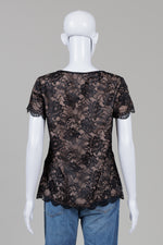 Load image into Gallery viewer, Trina Turk black lace and tan silk top (M)
