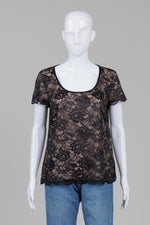 Load image into Gallery viewer, Trina Turk black lace and tan silk top (M)
