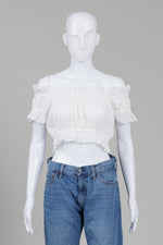 Load image into Gallery viewer, Reformation white ruffled off-the-shoulder crop top (M)
