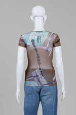 Load image into Gallery viewer, Roberta Puccini tan and blue abstract print mesh t-shirt (46)
