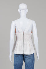 Load image into Gallery viewer, Maeve white sheer seersucker top with pink lining and peplum (8)
