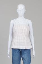 Load image into Gallery viewer, Maeve white sheer seersucker top with pink lining and peplum (8)
