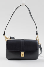 Load image into Gallery viewer, Leo et Voilette Black leather baguette with cross-body strap and gold hardware; New with Tags and dustbag
