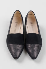Load image into Gallery viewer, Peter Kaiser black metallic pointed toe loafers (3); new with box; retail at $325
