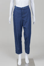 Load image into Gallery viewer, COS dark denim lightweight pants with botton front (36)
