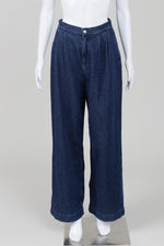 Load image into Gallery viewer, COS dark denim lightweight wide leg trouser pants with pleats (6)
