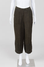 Load image into Gallery viewer, Grizag dark olive crinkle gauze  linen pants with elasticezed waist (S)
