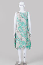 Load image into Gallery viewer, Zonda Nellis teal and champagne marbelized sleeveless A line silk dress (M)
