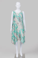 Load image into Gallery viewer, Zonda Nellis teal and champagne marbelized sleeveless A line silk dress (M)
