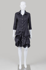 Load image into Gallery viewer, Joseph Ribkoff black collared multi-length hem shirt dress with 3/4 sleeves (12)
