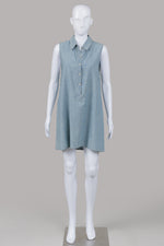 Load image into Gallery viewer, Rag and Bone distressed denim sleeveless collared mini dress (S)
