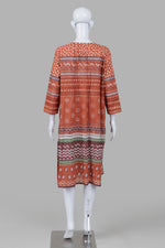 Load image into Gallery viewer, Gudrun Sjoden rust and white geometric lightweight print dress with pintucks
