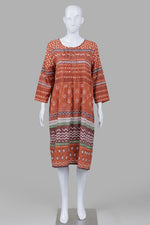 Load image into Gallery viewer, Gudrun Sjoden rust and white geometric lightweight print dress with pintucks
